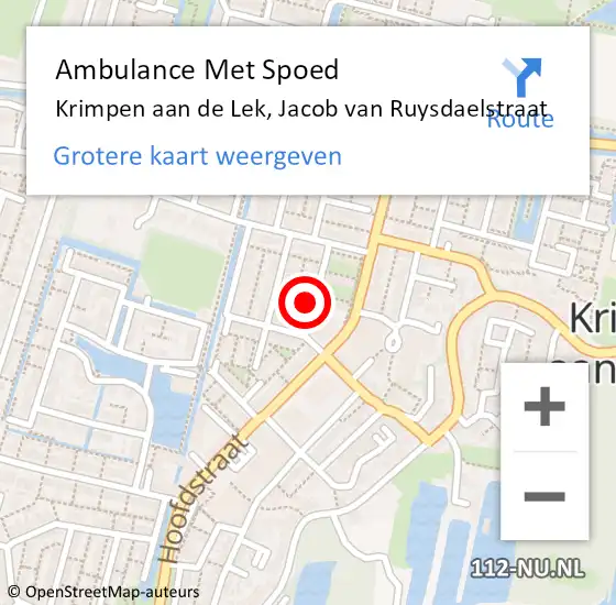 Locatie op kaart van de 112 melding: Ambulance Met Spoed Naar Krimpen aan de Lek, Jacob van Ruysdaelstraat op 3 april 2022 11:29