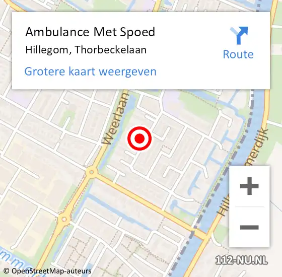 Locatie op kaart van de 112 melding: Ambulance Met Spoed Naar Hillegom, Thorbeckelaan op 3 april 2022 12:13