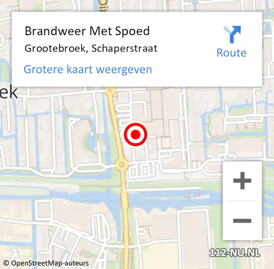 Locatie op kaart van de 112 melding: Brandweer Met Spoed Naar Grootebroek, Schaperstraat op 3 april 2022 12:21