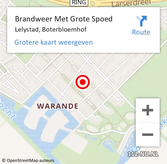 Locatie op kaart van de 112 melding: Brandweer Met Grote Spoed Naar Lelystad, Boterbloemhof op 3 april 2022 12:39