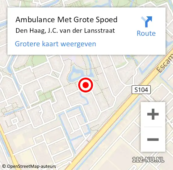 Locatie op kaart van de 112 melding: Ambulance Met Grote Spoed Naar Den Haag, J.C. van der Lansstraat op 3 april 2022 12:53