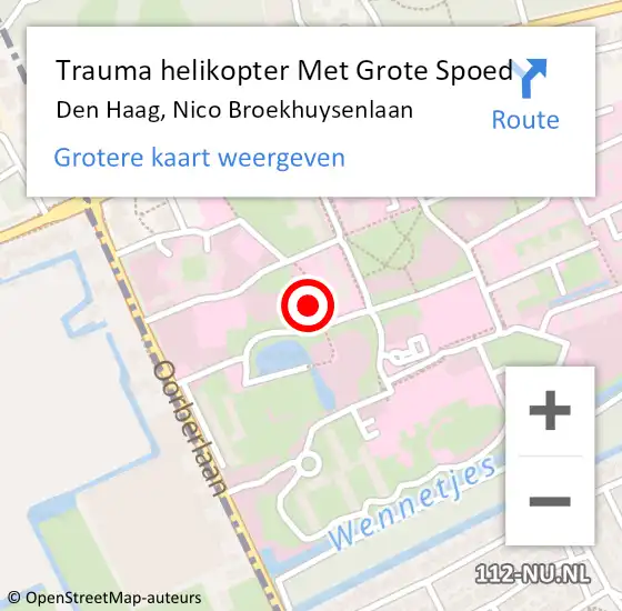 Locatie op kaart van de 112 melding: Trauma helikopter Met Grote Spoed Naar Den Haag, Nico Broekhuysenlaan op 3 april 2022 13:18