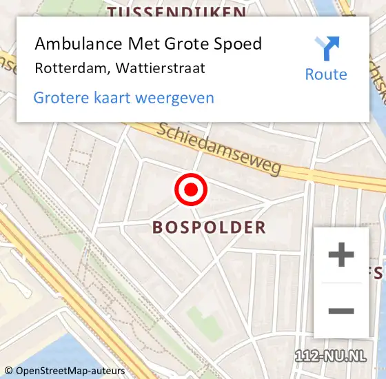 Locatie op kaart van de 112 melding: Ambulance Met Grote Spoed Naar Rotterdam, Wattierstraat op 3 april 2022 13:24