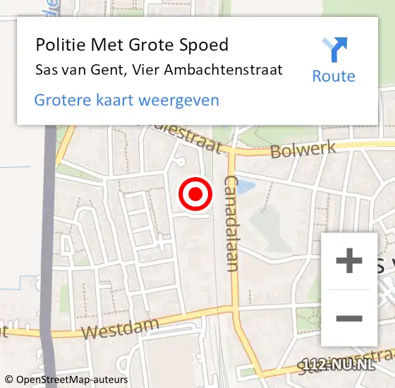 Locatie op kaart van de 112 melding: Politie Met Grote Spoed Naar Sas van Gent, Vier Ambachtenstraat op 3 april 2022 13:24