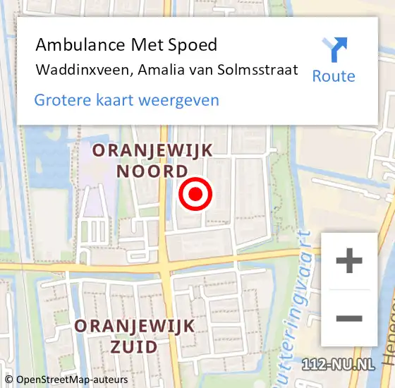 Locatie op kaart van de 112 melding: Ambulance Met Spoed Naar Waddinxveen, Amalia van Solmsstraat op 3 april 2022 13:26