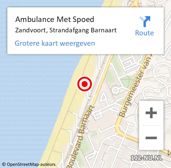 Locatie op kaart van de 112 melding: Ambulance Met Spoed Naar Zandvoort, Strandafgang Barnaart op 3 april 2022 13:39