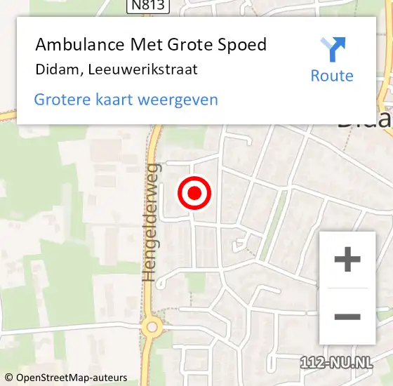 Locatie op kaart van de 112 melding: Ambulance Met Grote Spoed Naar Didam, Leeuwerikstraat op 3 april 2022 13:41