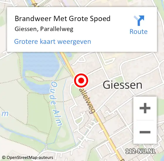 Locatie op kaart van de 112 melding: Brandweer Met Grote Spoed Naar Giessen, Parallelweg op 3 april 2022 13:46