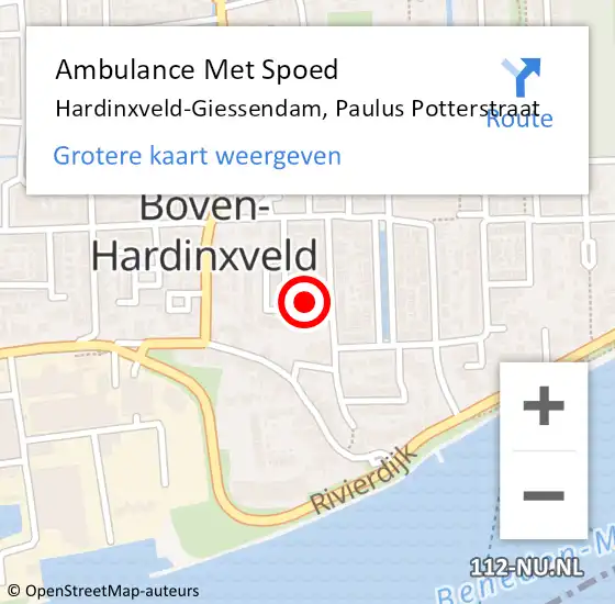 Locatie op kaart van de 112 melding: Ambulance Met Spoed Naar Hardinxveld-Giessendam, Paulus Potterstraat op 3 april 2022 13:58