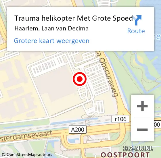 Locatie op kaart van de 112 melding: Trauma helikopter Met Grote Spoed Naar Haarlem, Laan van Decima op 3 april 2022 14:17