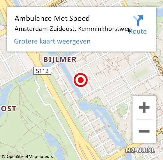 Locatie op kaart van de 112 melding: Ambulance Met Spoed Naar Amsterdam-Zuidoost, Kemminkhorstweg op 3 april 2022 14:47