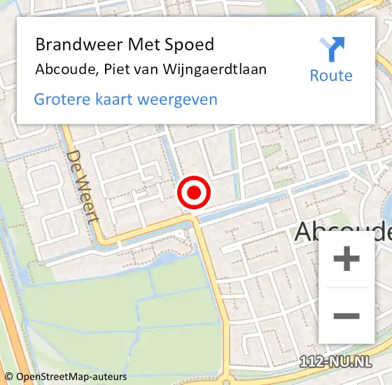 Locatie op kaart van de 112 melding: Brandweer Met Spoed Naar Abcoude, Piet van Wijngaerdtlaan op 3 april 2022 14:49