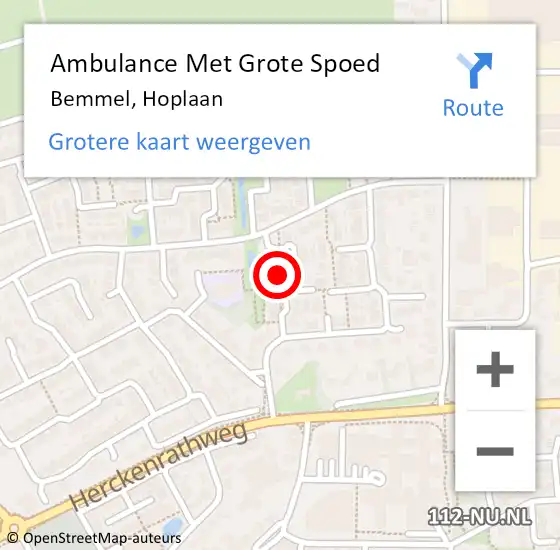 Locatie op kaart van de 112 melding: Ambulance Met Grote Spoed Naar Bemmel, Hoplaan op 3 april 2022 14:57