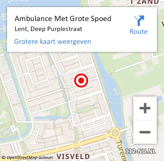 Locatie op kaart van de 112 melding: Ambulance Met Grote Spoed Naar Lent, Deep Purplestraat op 3 april 2022 14:59