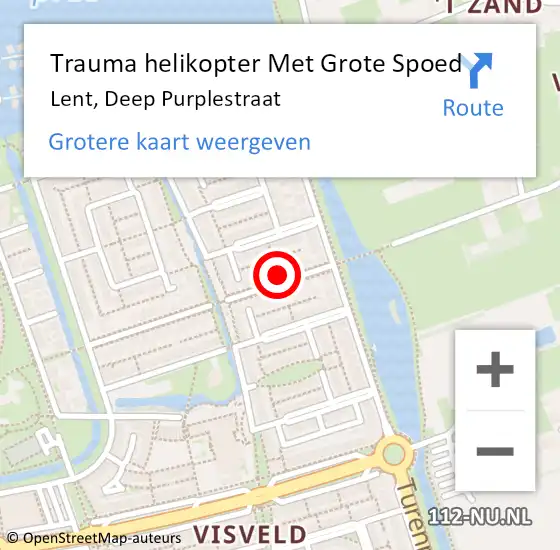 Locatie op kaart van de 112 melding: Trauma helikopter Met Grote Spoed Naar Lent, Deep Purplestraat op 3 april 2022 14:59