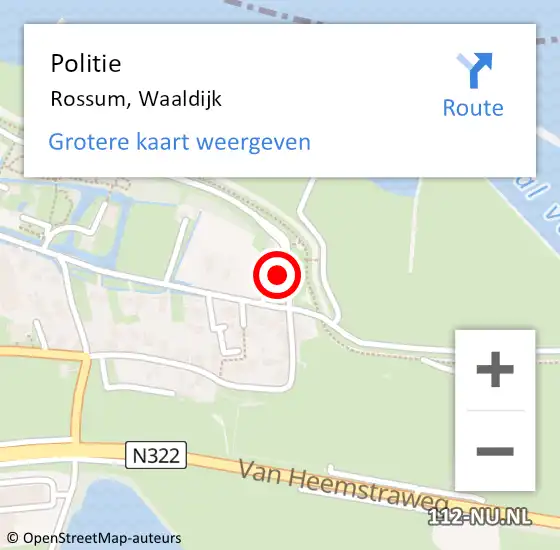 Locatie op kaart van de 112 melding: Politie Rossum, Waaldijk op 3 april 2022 14:59