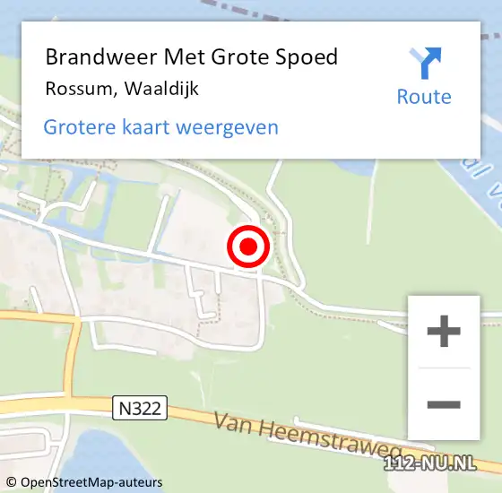 Locatie op kaart van de 112 melding: Brandweer Met Grote Spoed Naar Rossum, Waaldijk op 3 april 2022 15:00