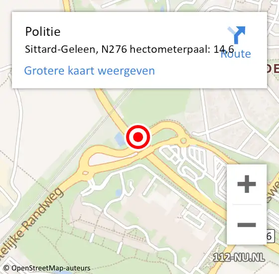 Locatie op kaart van de 112 melding: Politie Sittard-Geleen, N276 hectometerpaal: 14,6 op 3 april 2022 15:40