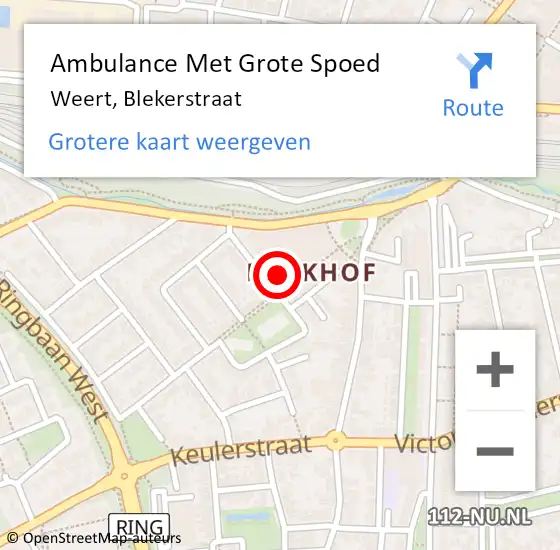 Locatie op kaart van de 112 melding: Ambulance Met Grote Spoed Naar Weert, Blekerstraat op 3 april 2022 15:58