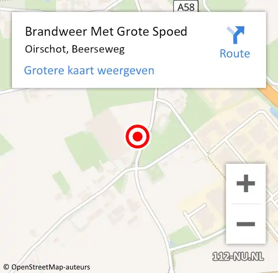 Locatie op kaart van de 112 melding: Brandweer Met Grote Spoed Naar Oirschot, Beerseweg op 3 april 2022 16:37