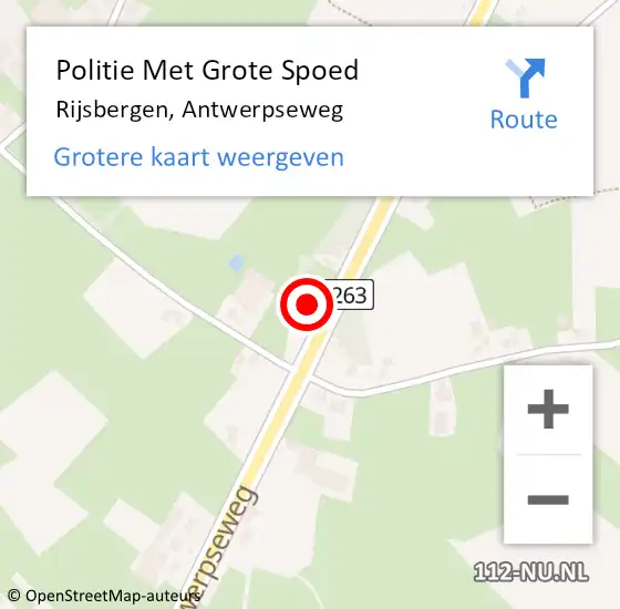 Locatie op kaart van de 112 melding: Politie Met Grote Spoed Naar Rijsbergen, Antwerpseweg op 3 april 2022 16:38