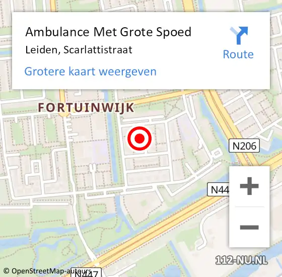 Locatie op kaart van de 112 melding: Ambulance Met Grote Spoed Naar Leiden, Scarlattistraat op 3 april 2022 16:45