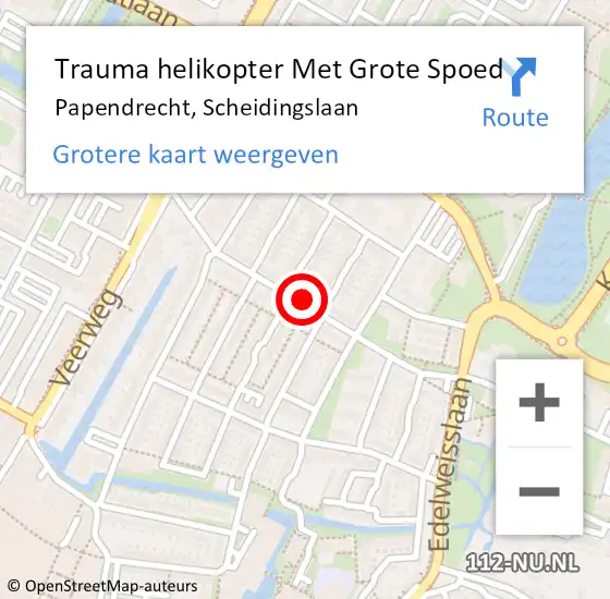 Locatie op kaart van de 112 melding: Trauma helikopter Met Grote Spoed Naar Papendrecht, Scheidingslaan op 3 april 2022 16:46