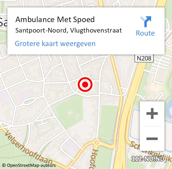 Locatie op kaart van de 112 melding: Ambulance Met Spoed Naar Santpoort-Noord, Vlugthovenstraat op 3 april 2022 16:54