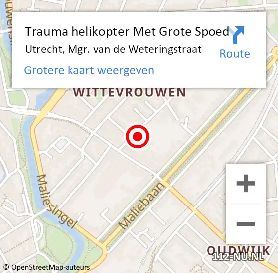 Locatie op kaart van de 112 melding: Trauma helikopter Met Grote Spoed Naar Utrecht, Mgr. van de Weteringstraat op 3 april 2022 18:29