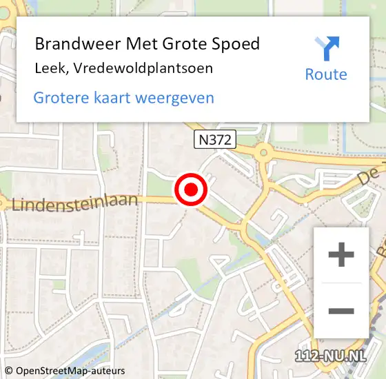 Locatie op kaart van de 112 melding: Brandweer Met Grote Spoed Naar Leek, Vredewoldplantsoen op 3 april 2022 18:30