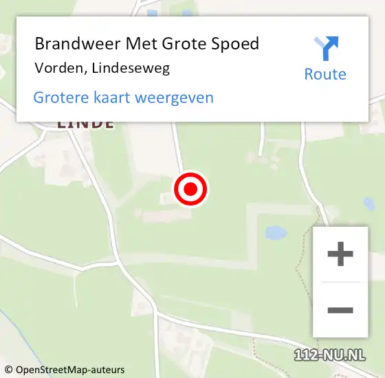 Locatie op kaart van de 112 melding: Brandweer Met Grote Spoed Naar Vorden, Lindeseweg op 3 april 2022 18:33