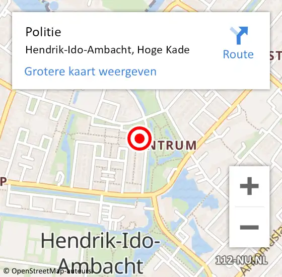 Locatie op kaart van de 112 melding: Politie Hendrik-Ido-Ambacht, Hoge Kade op 3 april 2022 18:48