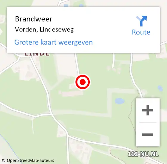 Locatie op kaart van de 112 melding: Brandweer Vorden, Lindeseweg op 3 april 2022 18:52