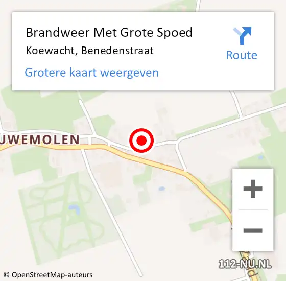 Locatie op kaart van de 112 melding: Brandweer Met Grote Spoed Naar Koewacht, Benedenstraat op 3 april 2022 19:09