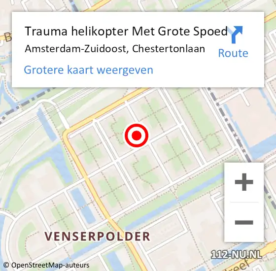 Locatie op kaart van de 112 melding: Trauma helikopter Met Grote Spoed Naar Amsterdam-Zuidoost, Chestertonlaan op 3 april 2022 19:13