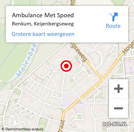 Locatie op kaart van de 112 melding: Ambulance Met Spoed Naar Renkum, Keijenbergseweg op 3 april 2022 19:18