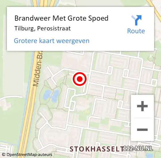 Locatie op kaart van de 112 melding: Brandweer Met Grote Spoed Naar Tilburg, Perosistraat op 3 april 2022 19:21