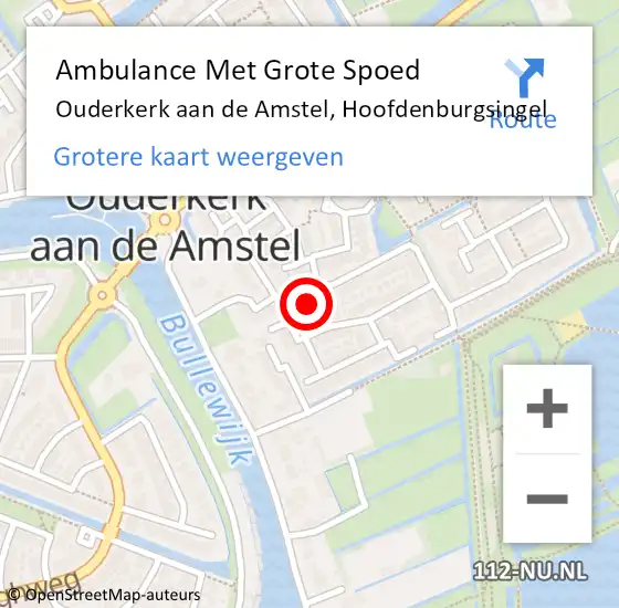 Locatie op kaart van de 112 melding: Ambulance Met Grote Spoed Naar Ouderkerk aan de Amstel, Hoofdenburgsingel op 3 april 2022 19:22