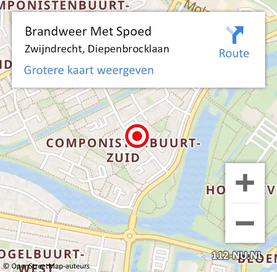 Locatie op kaart van de 112 melding: Brandweer Met Spoed Naar Zwijndrecht, Diepenbrocklaan op 3 april 2022 19:25