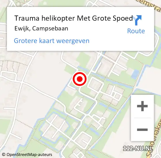 Locatie op kaart van de 112 melding: Trauma helikopter Met Grote Spoed Naar Ewijk, Campsebaan op 3 april 2022 19:31