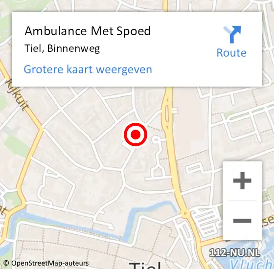 Locatie op kaart van de 112 melding: Ambulance Met Spoed Naar Tiel, Binnenweg op 3 april 2022 19:37