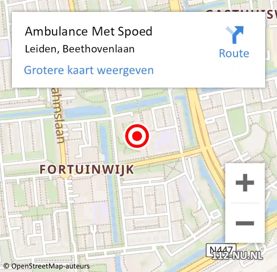 Locatie op kaart van de 112 melding: Ambulance Met Spoed Naar Leiden, Beethovenlaan op 3 april 2022 20:01