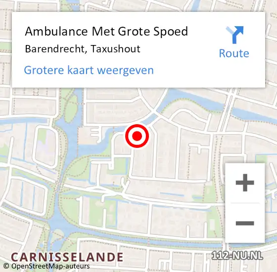 Locatie op kaart van de 112 melding: Ambulance Met Grote Spoed Naar Barendrecht, Taxushout op 3 april 2022 20:12