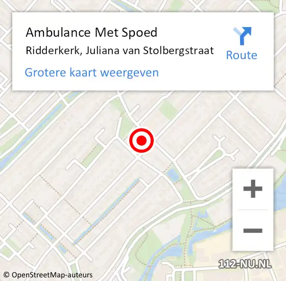 Locatie op kaart van de 112 melding: Ambulance Met Spoed Naar Ridderkerk, Juliana van Stolbergstraat op 3 april 2022 20:16