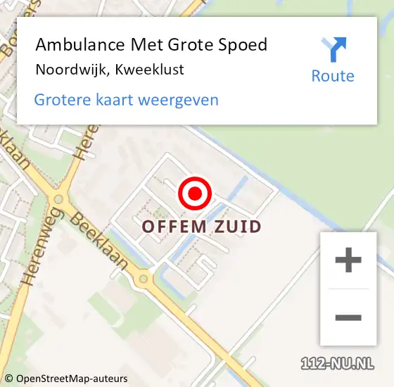 Locatie op kaart van de 112 melding: Ambulance Met Grote Spoed Naar Noordwijk, Kweeklust op 3 april 2022 21:04