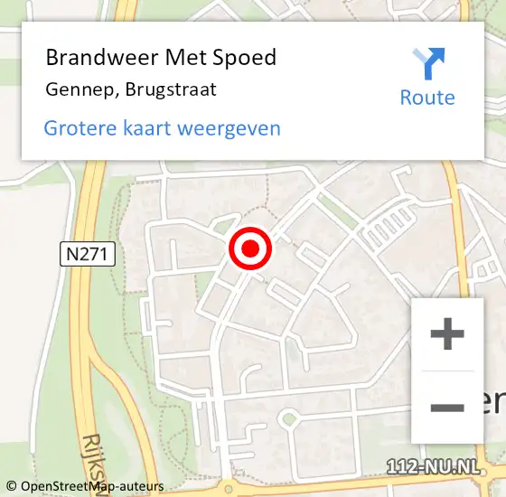 Locatie op kaart van de 112 melding: Brandweer Met Spoed Naar Gennep, Brugstraat op 3 april 2022 21:21