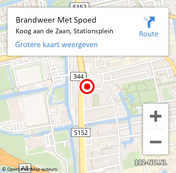 Locatie op kaart van de 112 melding: Brandweer Met Spoed Naar Koog aan de Zaan, Stationsplein op 3 april 2022 21:22