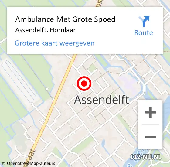 Locatie op kaart van de 112 melding: Ambulance Met Grote Spoed Naar Assendelft, Hornlaan op 3 april 2022 21:29