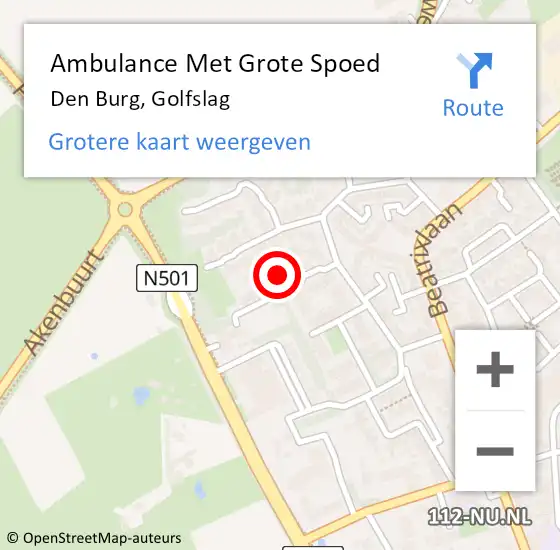 Locatie op kaart van de 112 melding: Ambulance Met Grote Spoed Naar Den Burg, Golfslag op 3 april 2022 21:40