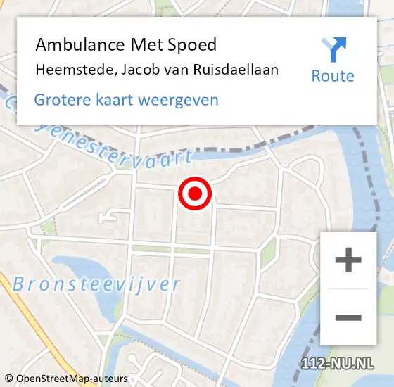 Locatie op kaart van de 112 melding: Ambulance Met Spoed Naar Heemstede, Jacob van Ruisdaellaan op 3 april 2022 21:50